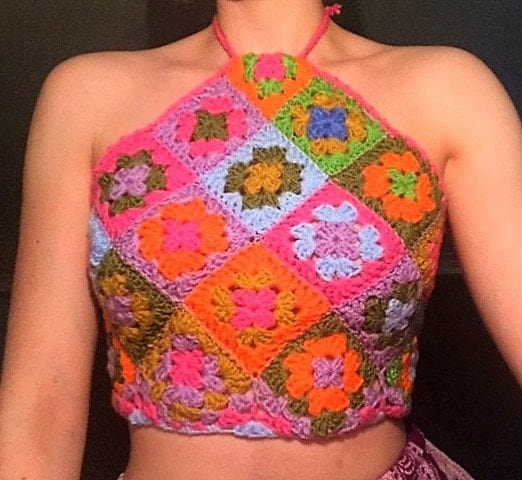 Vintage Crochet Pattern Womens Retro Granny Square Halter Tops PDF Instant Digital Download 2 Styles Hippie Boho Midriff Midis 1970s 5 Ply