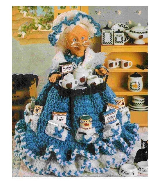 Vintage Crochet Pattern Kitchen Granny Air Freshener Doll Dress Bonnet PDF Instant Digital Download Crocheted Kitchen Caddy Doll