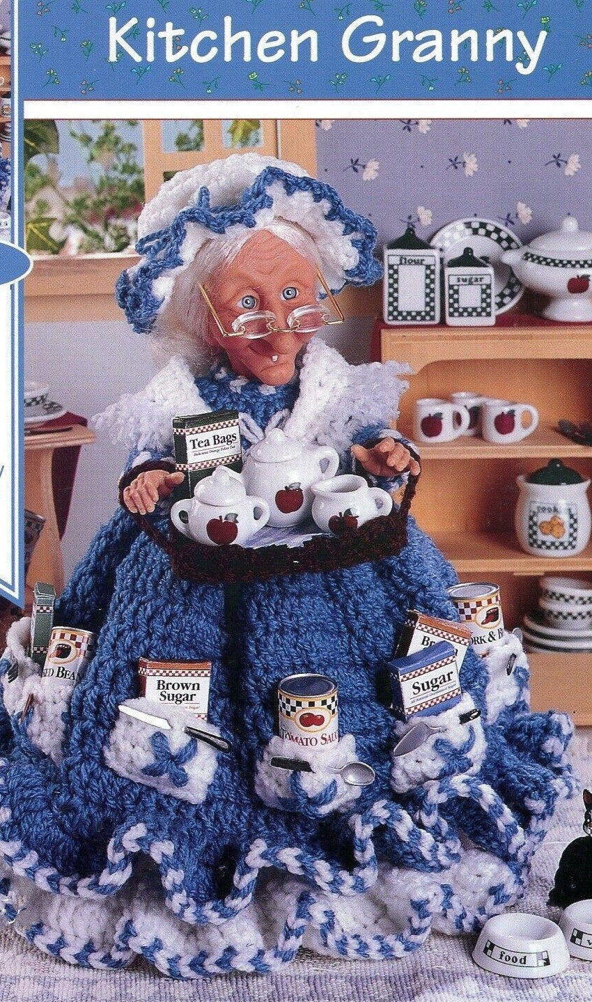 Vintage Crochet Pattern Kitchen Granny Air Freshener Doll Dress Bonnet PDF Instant Digital Download Crocheted Kitchen Caddy Doll