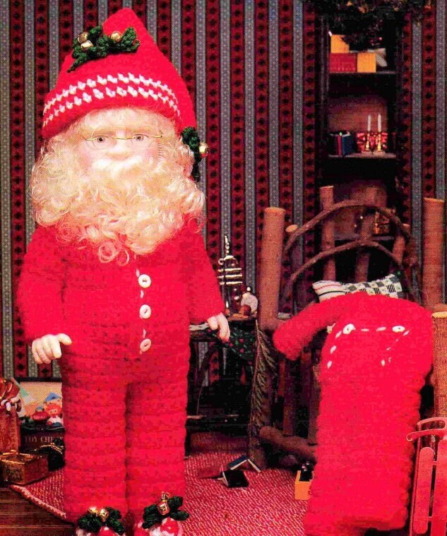 Vintage Crochet Pattern Bedtime 13" Santa and Mrs. Claus Pajama Outfits and Afghan for 13 14 inch Dolls PDF Instant Digital Download 10 Ply