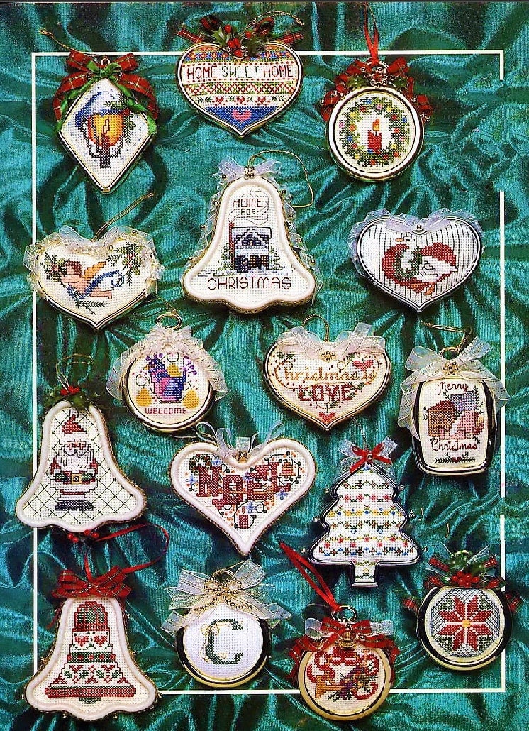 Vintage Cross Stitch Patterns Mini Framed Christmas Ornaments PDF Instant Digital Download 30 Designs Bells Angels Peace Joy Love 2-3 Inch