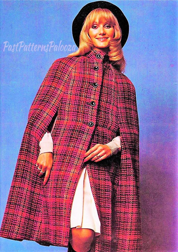 Vintage Sewing Pattern Womens Wool Tweed Cape Coat PDF Instant Digital Download Groovy A-Line Cloak 1973