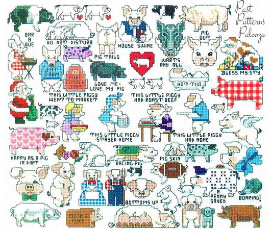 Vintage Cross Stitch Patterns Cute Mini Pig Motifs PDF Instant Digital Download Embroidery 30 Kitsch Quirky Humorous Piggy Designs A1