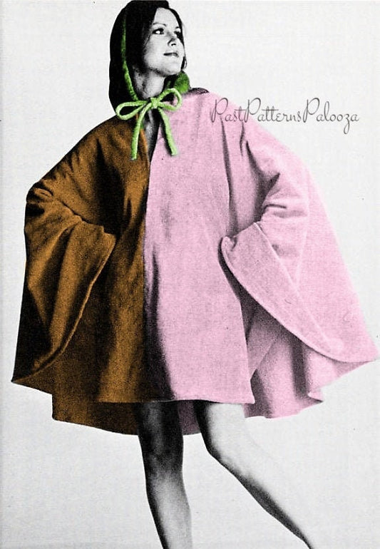 Vintage Sewing Pattern Womens Circular Hooded Cape Poncho Cotton Terry Velour PDF Instant Digital Download Retro Boho Summer Cloak