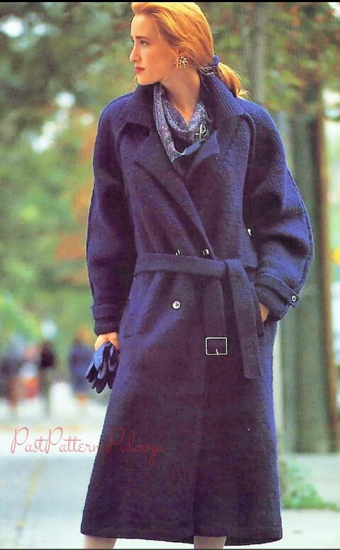 Vintage Knitting Pattern Womens Classic Longline Trench Coat PDF Instant Digital Download Pretty Belted Overcoat All Seasons 10 Ply