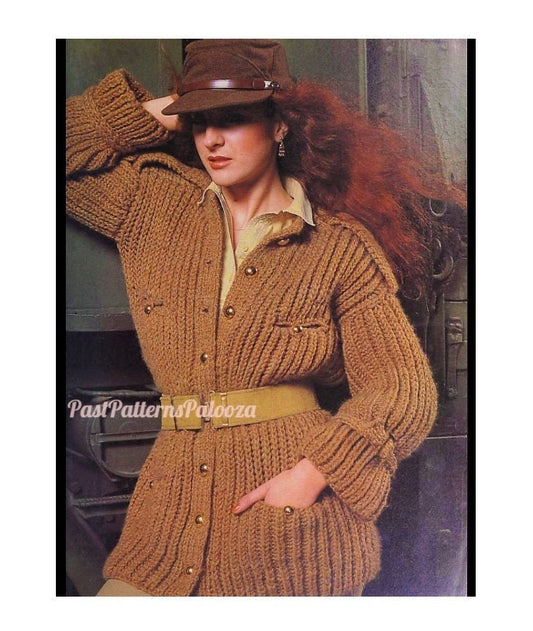 Vintage Knitting Pattern Womens Retro Military Jacket Cardigan Sweater Epaulettes PDF Instant Digital Download Brioche Chunky Bulky 12 Ply
