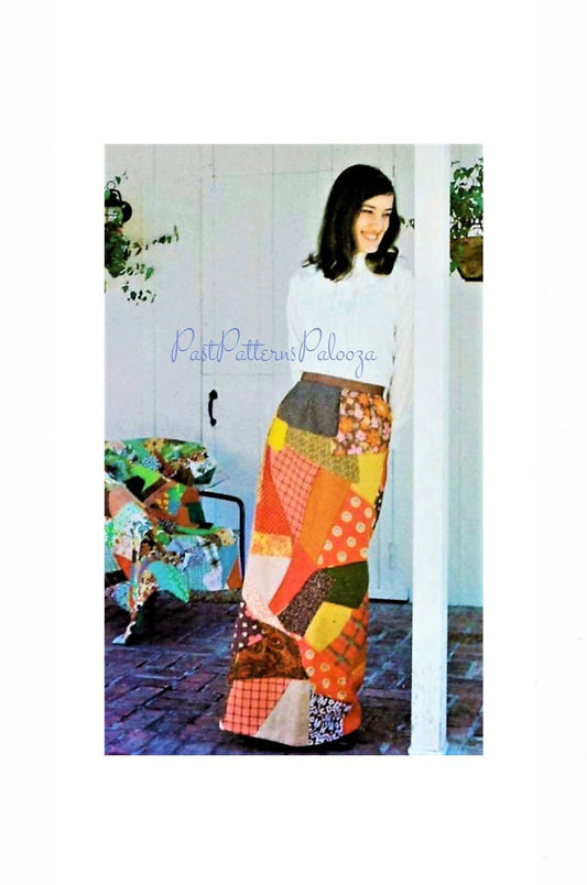 Vintage Sewing Pattern Womens Patchwork Wrap Around Maxi Skirt Quick Easy PDF Instant Digital Download Retro 70s Crazy Patch Boho Hippie