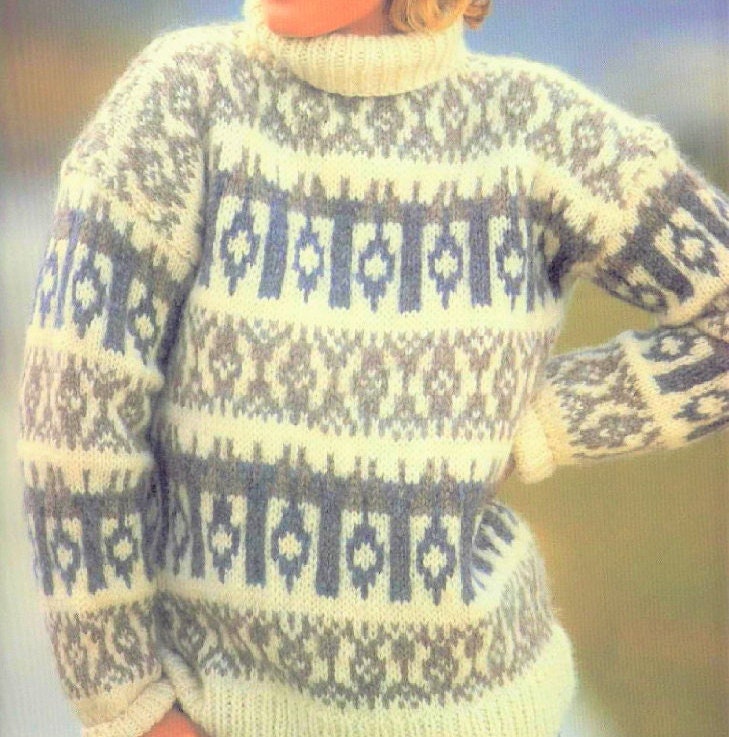 Vintage Knitting Pattern Womens Nordic Icelandic Sweater Knit Wool Pullover Winter Jumper PDF Instant Digital Download Fair Isle 12 Ply