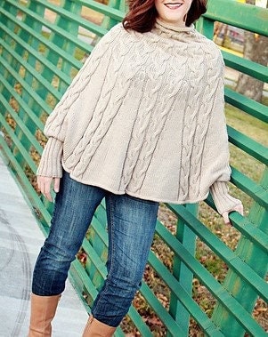 Vintage Knitting Pattern Womens Aran Cable Cabled Poncho Swing Sweater Design PDF Instant Digital Download 10 Ply