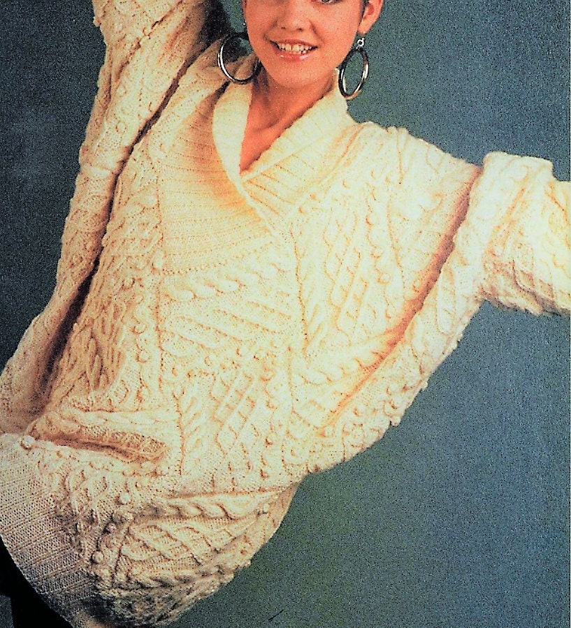 Vintage Knitting Pattern Womens Aran Sweater Interlocking Blocks PDF Instant Digital Download Cable Patterned Squares 10 Ply