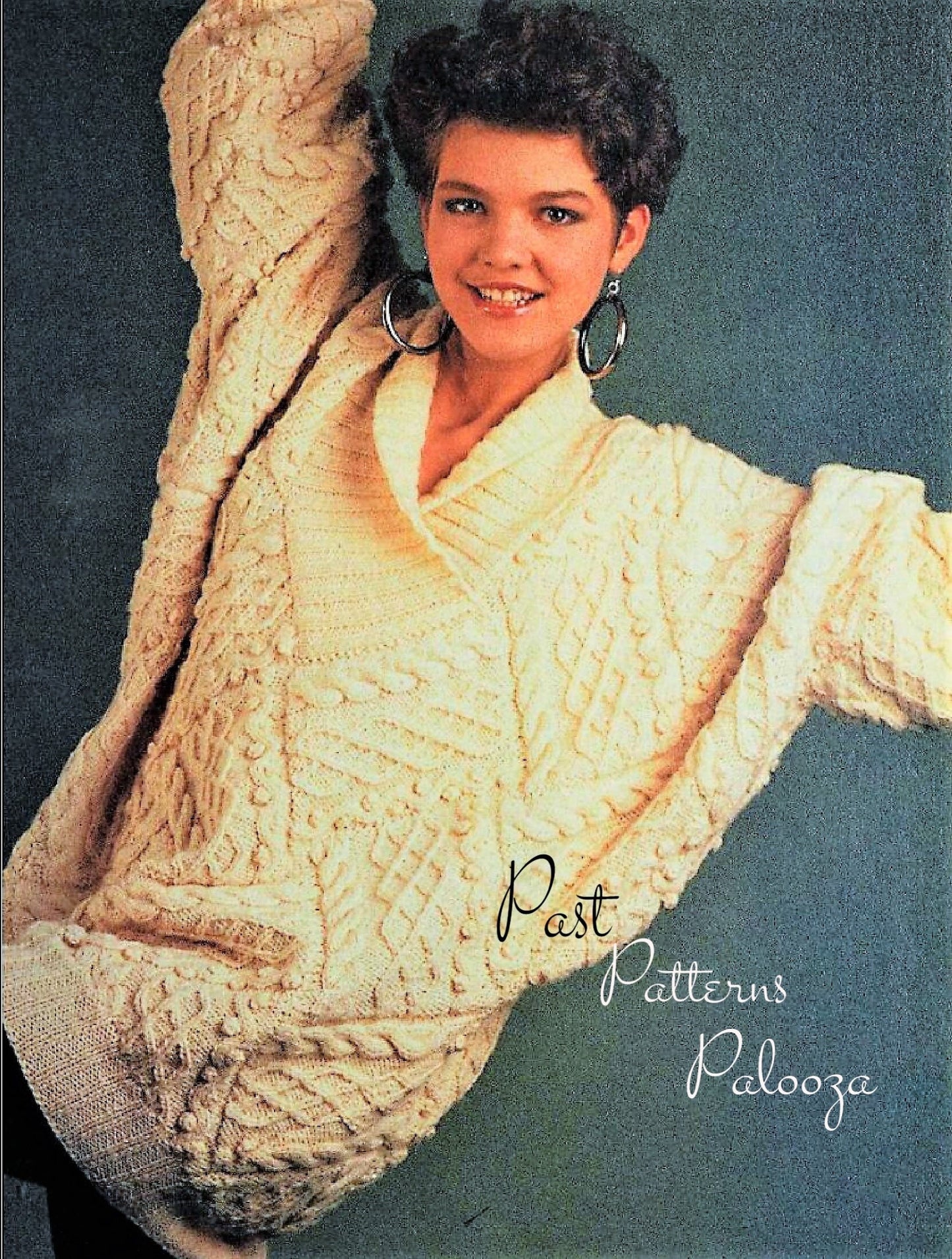Vintage Knitting Pattern Womens Aran Sweater Interlocking Blocks PDF Instant Digital Download Cable Patterned Squares 10 Ply