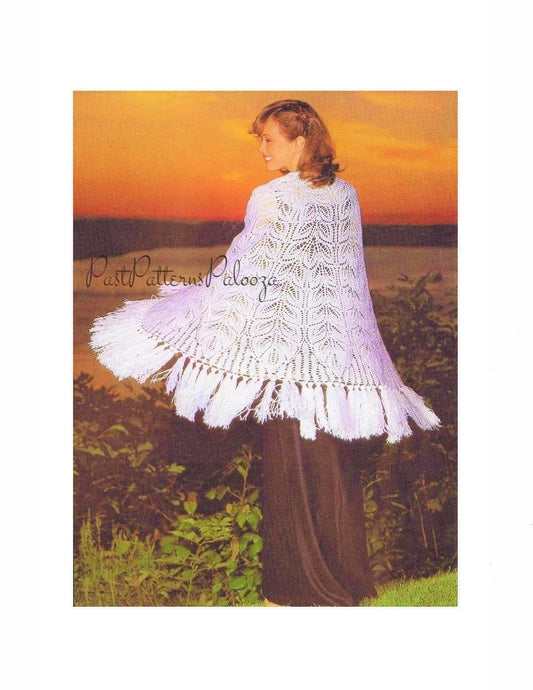 Vintage Knitting Pattern Womens Lacy Leaves Lace Shawl PDF Instant Digital Download Boho Feminine Fringed Shoulder Wrap 5 Ply