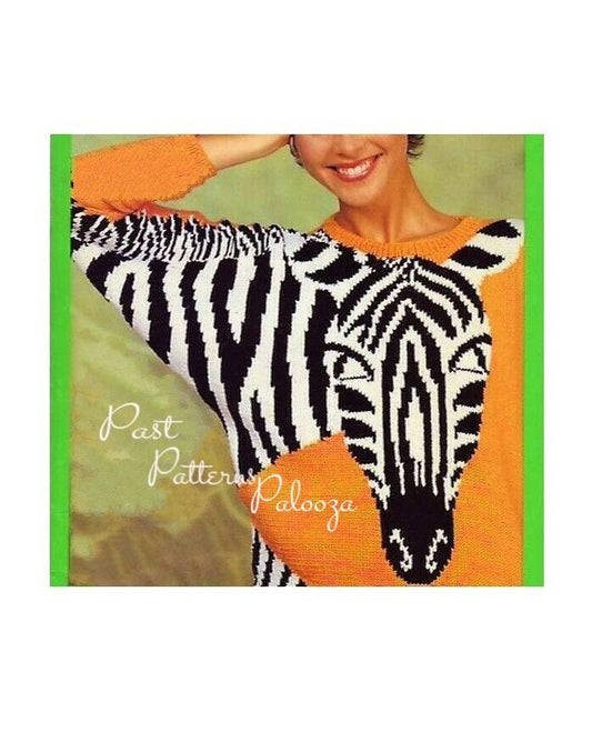 Vintage Knitting Pattern Womens Wild Stripes Zebra Sweater PDF Instant Digital Download Retro Animal Motif Pullover Jumper DK