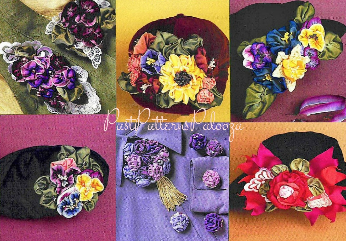 Vintage Ribbon Art Pattern Womens Pretty Fabric Flower Fashion Accessories PDF Instant Digital Download Floral Hat Lapel Brooch Wire Ribbons