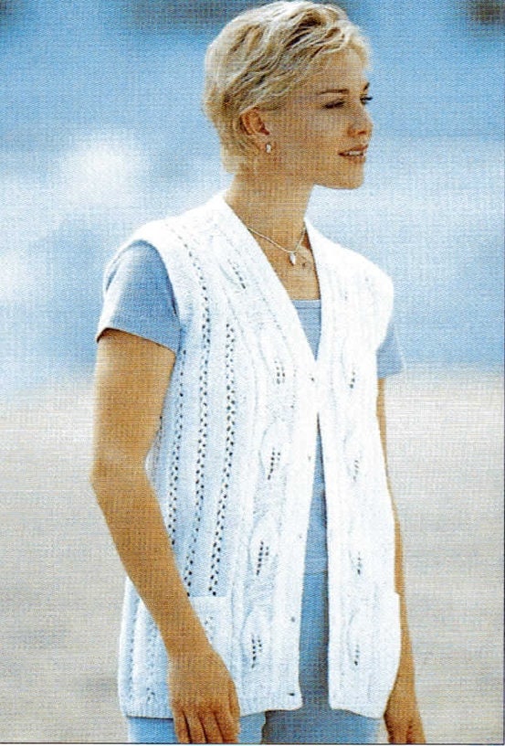 Vintage Knitting Pattern Womens Knit Leaf Border Cardigan Sweater and Waistcoat Vest PDF Instant Digital Download DK 8 Ply