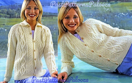 Vintage Knitting Pattern Womens Traditional Cabled Aran Cardigan Jackets 2 Designs PDF Instant Digital Download 10 Ply