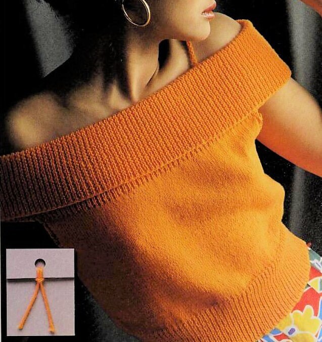 Vintage Knitting Pattern Womens Knit Fiesta Top Off Shoulder Sleeveless Sweater PDF Instant Digital Download 4 Ply