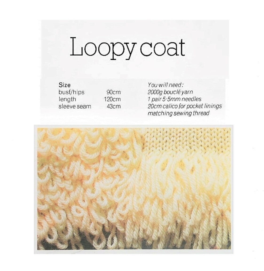 Vintage Knitting Pattern Womens Long Loopy Maxi Coat PDF Instant Digital Download Retro Loop Stitch Boucle Yarn 12 Ply