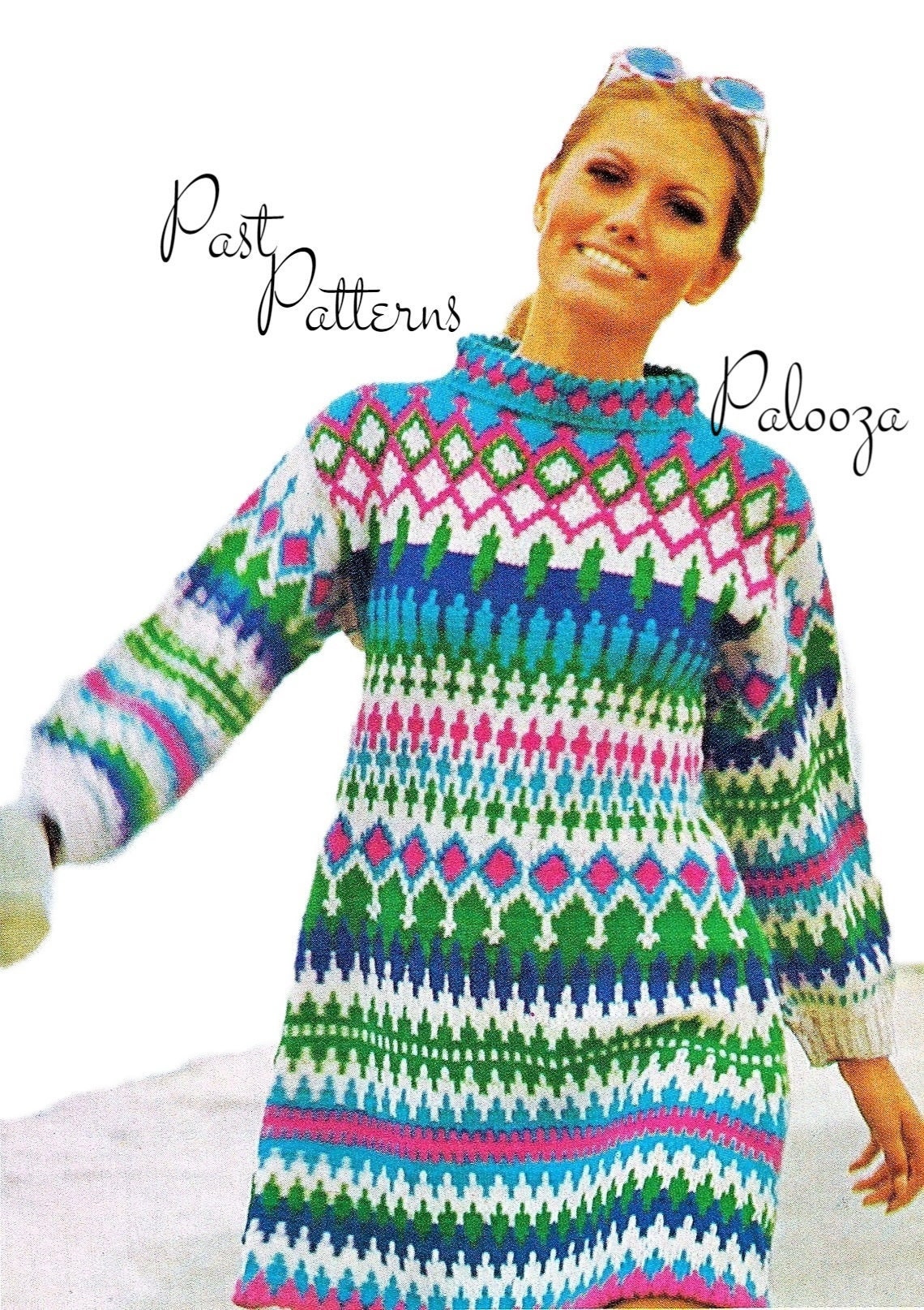 Vintage Knitting Pattern Womens Nordic Icelandic Mini or Maxi Sweater Dress PDF Instant Digital Download Retro Fair Isle Scandinavian