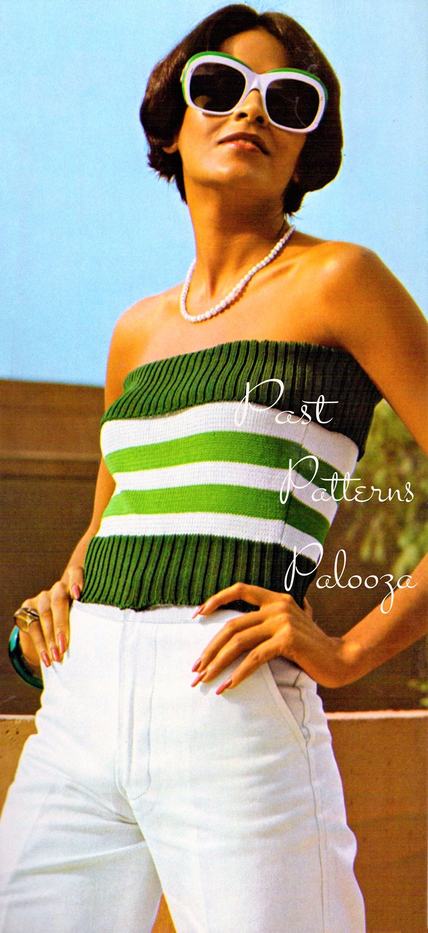 Vintage Knitting Pattern Womens Striped Tube Top Strapless Tank Sun Top PDF Instant Digital Download Quick Easy Knit Retro 1970s 4 Ply