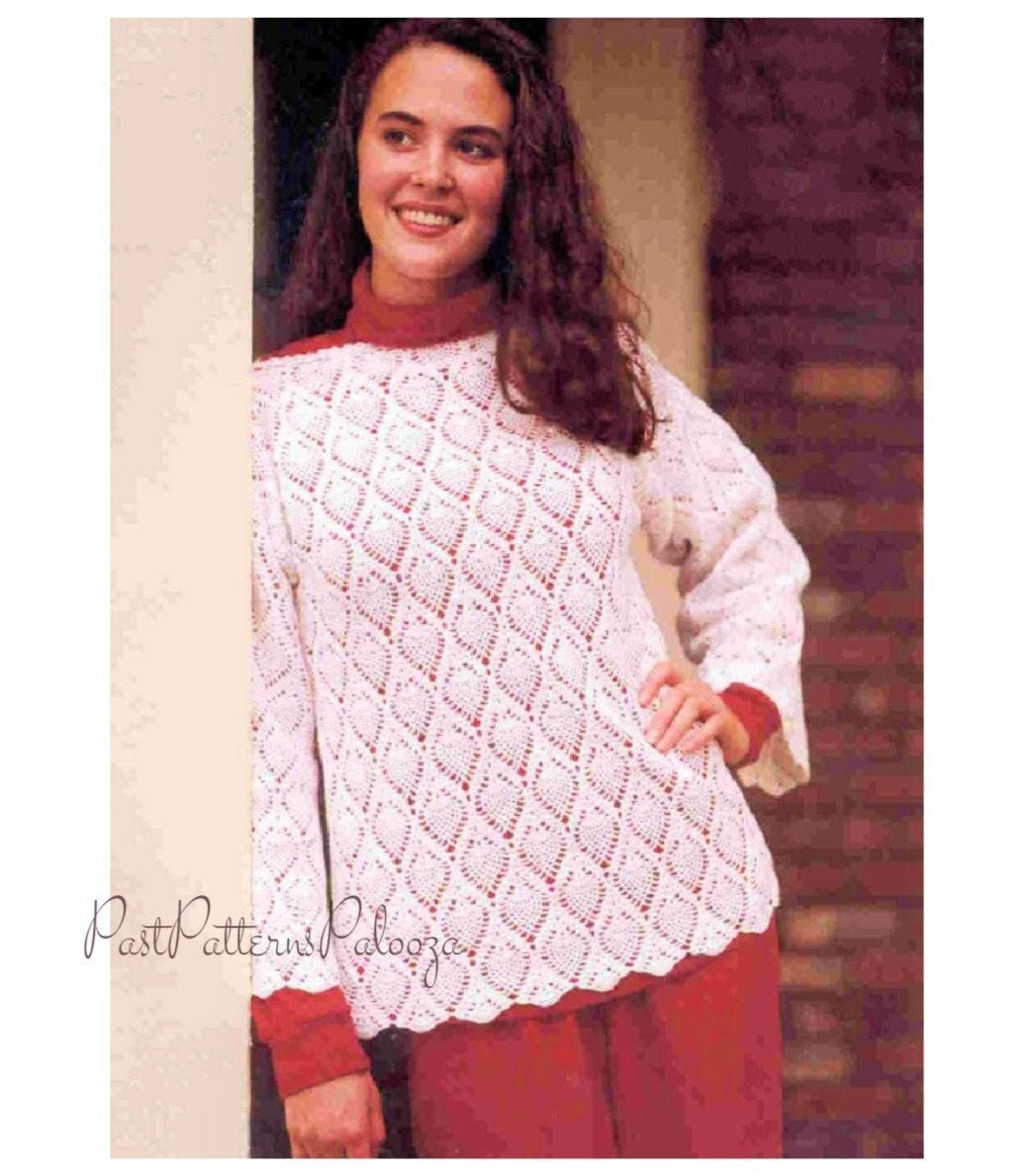 Vintage Crochet Pattern Womens Pineapple Lace Pullover Top PDF Instant Digital Download Cotton Thread Sweater S M L XL