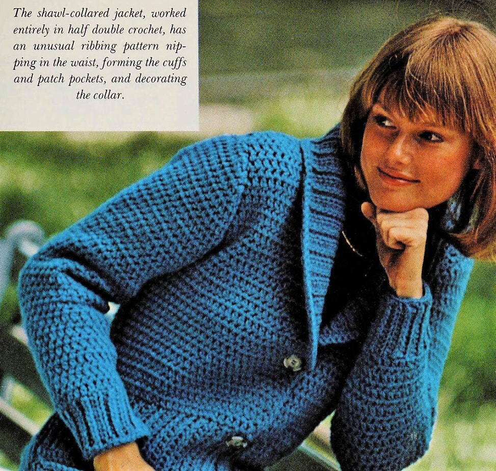 Vintage Crochet Pattern Womens Classic Shawl Collared Cardigan Sweater Jacket PDF Instant Digital Download 10 Ply S M L