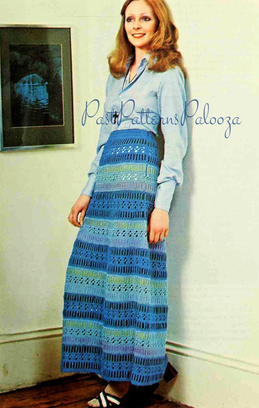 Vintage Crochet Pattern Womens Striped Maxi Skirt PDF Instant Digital Download Boho Gypsy Hippie Chic DK 8 Ply