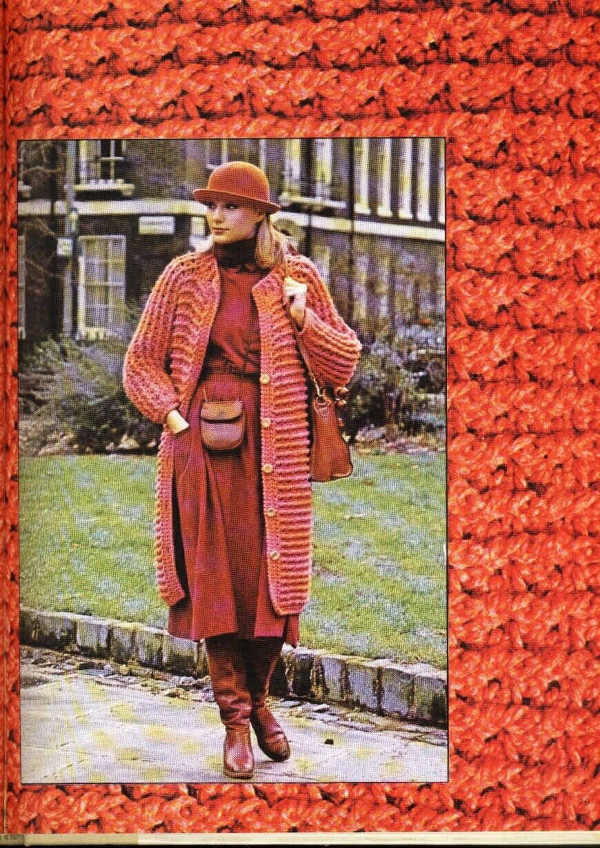 Vintage Crochet Pattern Womens Boxy Oversized Coat PDF Instant Digital Download Retro 80s Long Cardigan Jacket 10 Ply