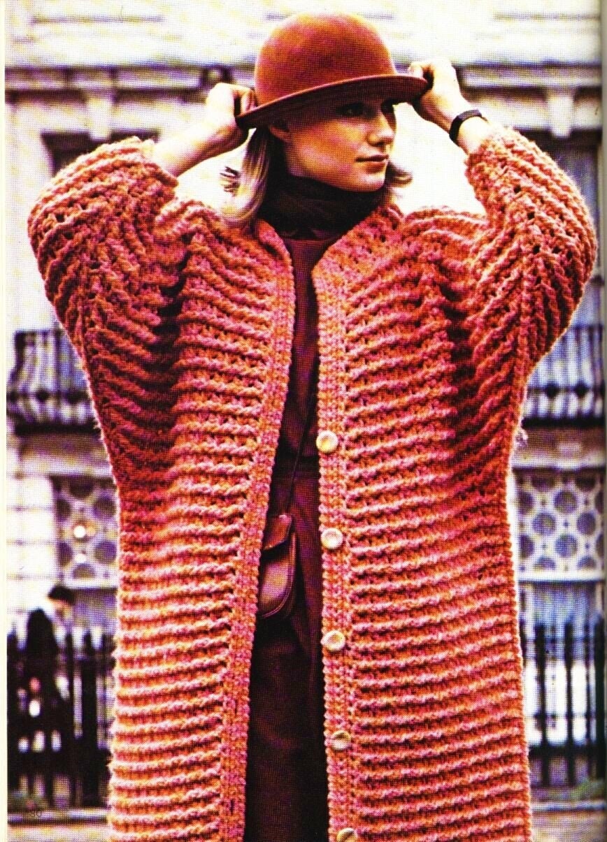 Vintage Crochet Pattern Womens Boxy Oversized Coat PDF Instant Digital Download Retro 80s Long Cardigan Jacket 10 Ply