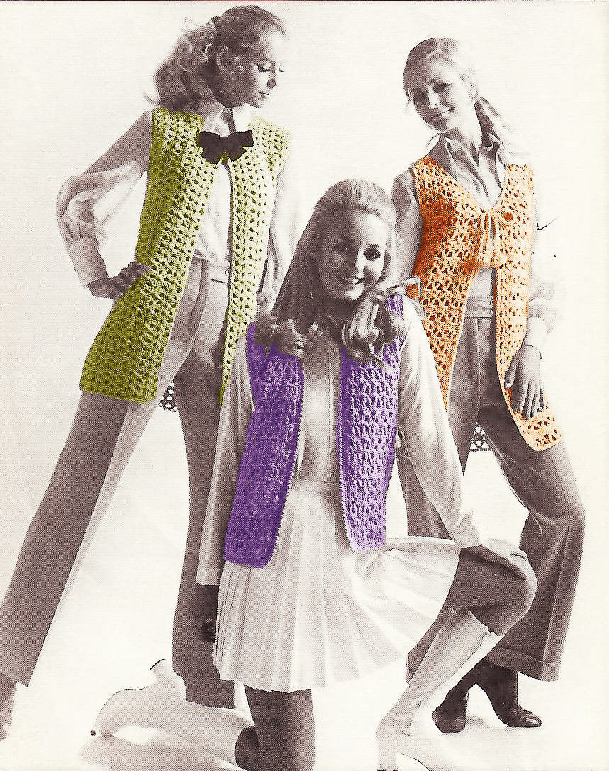 Vintage Crochet Pattern Womens Boho Vests PDF Instant Digital Download 1970s Groovy Mod Designs Shell Lattice Tassel Bulky 12 Ply