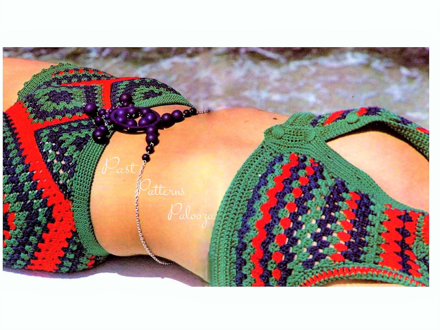 Vintage Thread Crochet Pattern Granny Squares Bikini Crop Top Boy Shorts Play Suit PDF Instant Digital Download Retro 70s Mod Hippie Chic