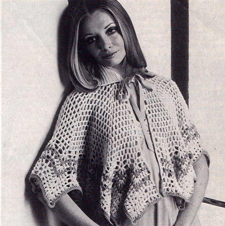Vintage Crochet Pattern Womens Circular Shrug Circle Shawl PDF Instant Digital Download Retro Boho Bed Jacket Wrap DK 8 Ply