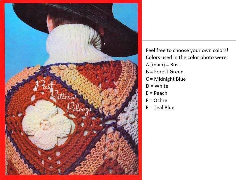 Vintage Crochet Pattern Womens Giant Granny Square Motif Shawl PDF Instant Digital Download Retro Boho Hippie Chic DK Yarn