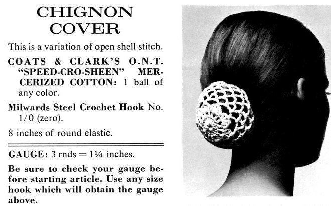 Vintage Crochet Pattern Womens Hair Bun Holder Chignon Cover Open Shell Stitch PDF Instant Digital Download Cotton Thread