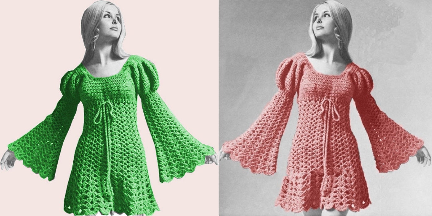 Vintage Crochet Pattern Boho Lace Romantic Juliet Mini Tunic Dress PDF Instant Digital Download Empire 1970s Hippie Wear S M L Plus Sizes