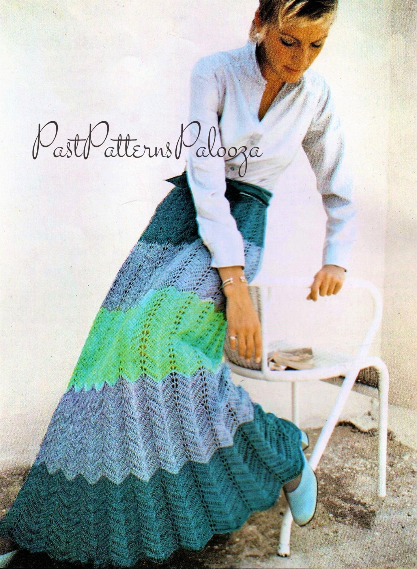 Vintage Crochet Pattern Womens Chevron Maxi Skirt PDF Instant Digital Download Boho Gypsy Hippie Chic Long Evening Skirt 4 Ply
