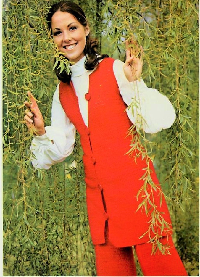 Vintage Crochet Pattern Womens Chic Trouser Suit Pantsuit Outfit PDF Instant Digital Download Sleeveless Maxi Vest Waistcoat Pant Suit 4 Ply