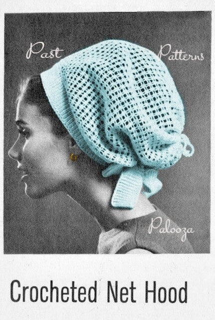 Vintage Crochet Pattern Womens Net Hood Head Scarf Snood Retro Hair Holder Drawstring Tie PDF Instant Digital Download Cotton Thread No. 10