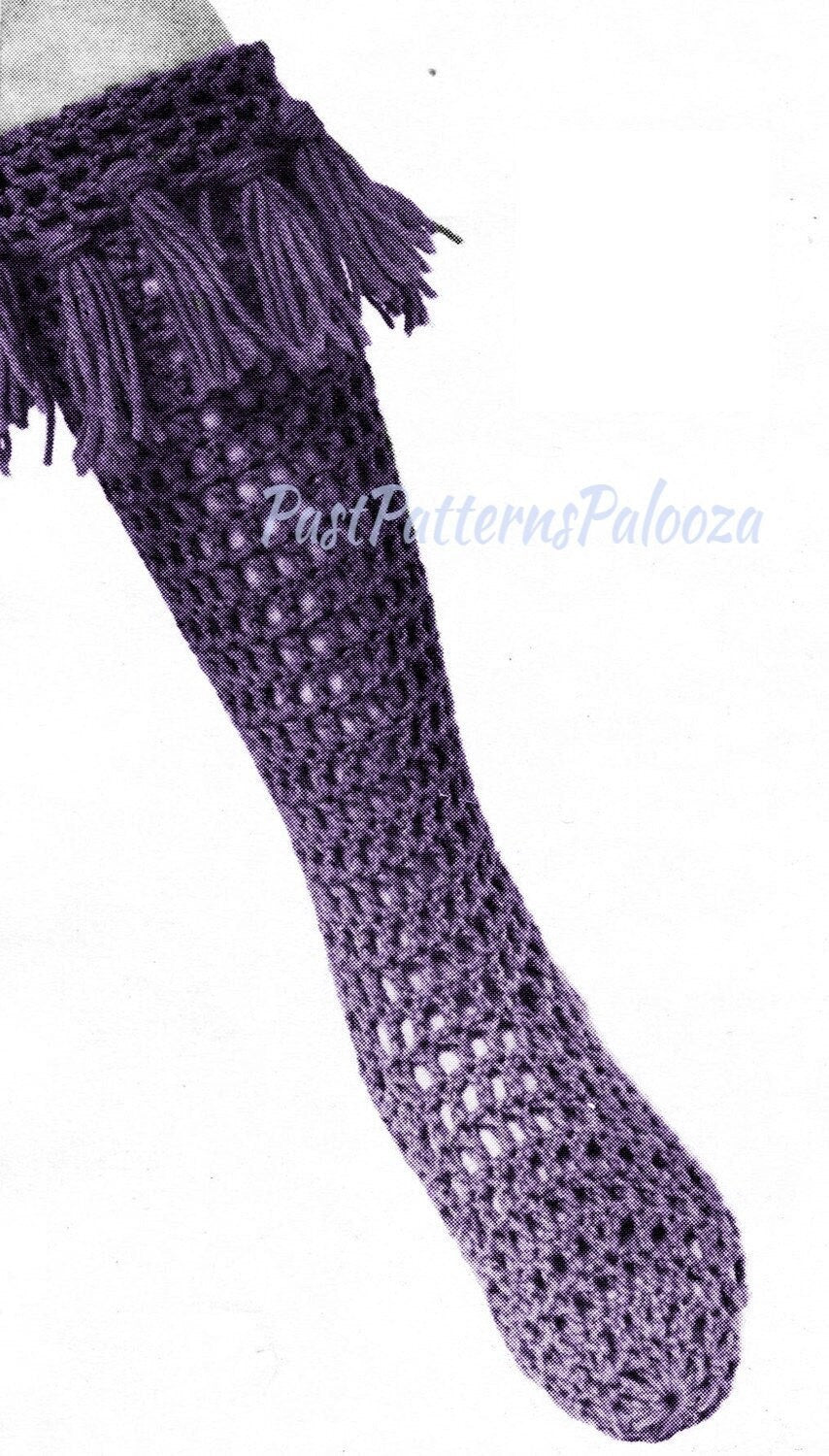 Vintage Crochet Pattern Womens Pretty Mesh Net Long Stockings Tights and Tassel Socks PDF Instant Digital Download Retro Hosiery 10 Ply