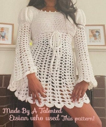 Vintage Crochet Pattern Boho Lace Romantic Juliet Mini Tunic Dress PDF Instant Digital Download Empire 1970s Hippie Wear S M L Plus Sizes