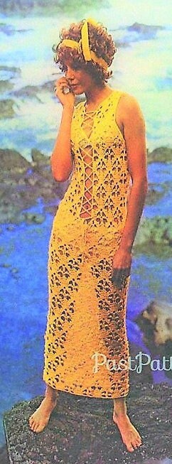 Vintage Crochet Pattern Womens Lace Maxi Dress Beach Bikini Cover Up PDF Instant Digital Download Retro Boho Hippie Chic 4 Ply