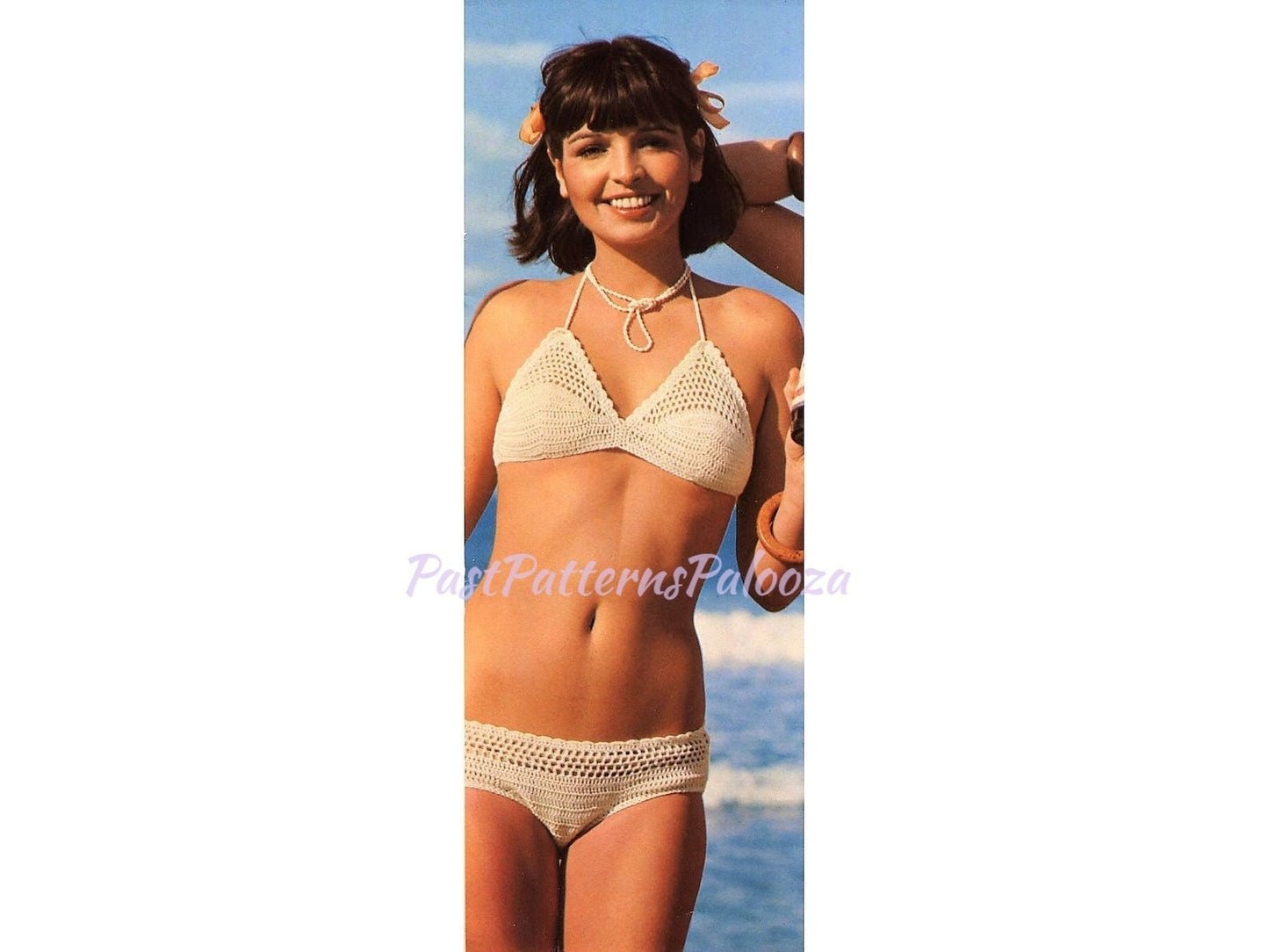 Vintage Thread Crochet Pattern Romantic Lace Bikini Cotton Swimsuit PDF Instant Digital Download Retro 70s Pretty Picot Edge