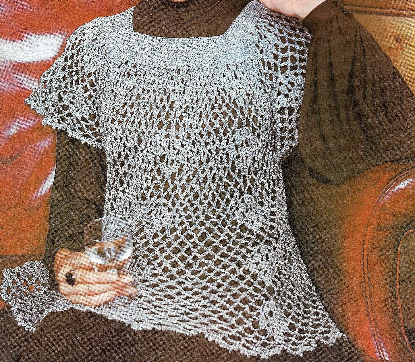 Vintage Crochet Pattern Womens Boho Lacy Glitter Evening Top PDF Instant Digital Download Retro Lace Smock 4 Ply Metallic Yarn