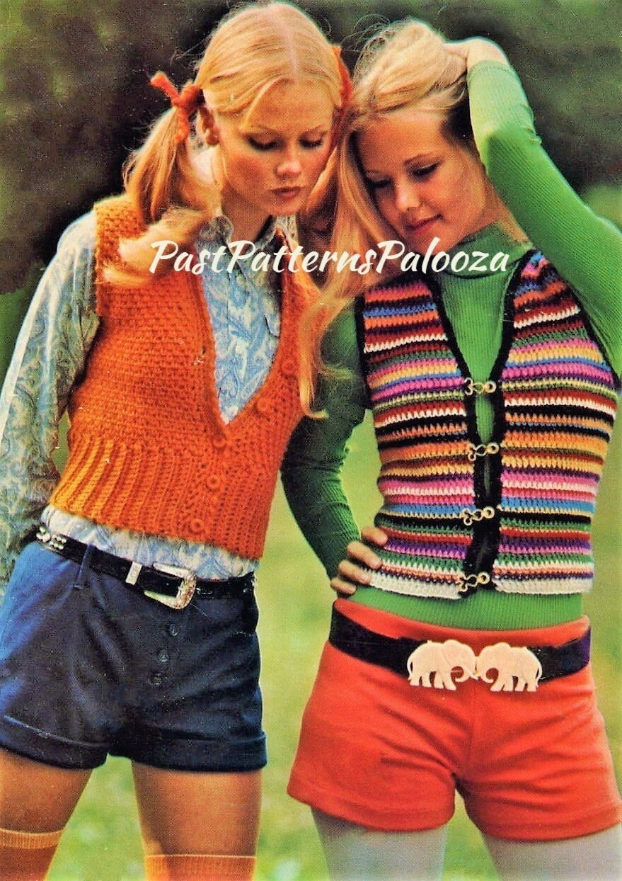 Vintage Crochet Pattern Womens Cropped Cardi Vest & Rainbow Stripe Vest Rib Tickler Tank Halter Tops Retro PDF Instant Digital Download