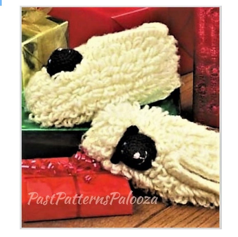 Vintage Crochet Pattern Womens Cute Loopy Lamb Sleepy Sheep Slippers PDF Instant Digital Download Bulky 12 Ply Sizes S M L