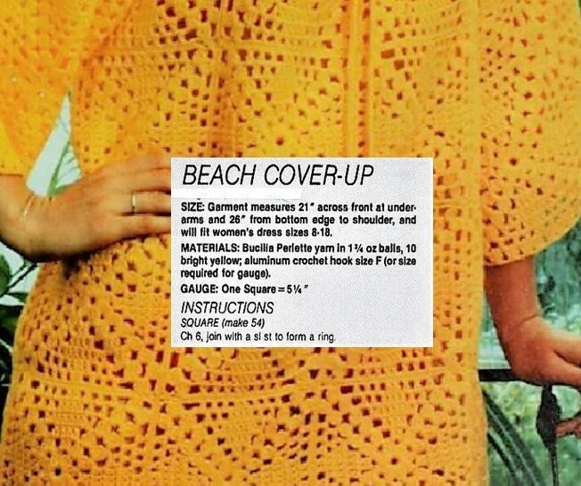 Vintage Crochet Pattern Womens Lacy Beach Cover Up PDF Instant Digital Download Quick Easy Granny Square Bikini Cover Tunic 5 Ply One Size