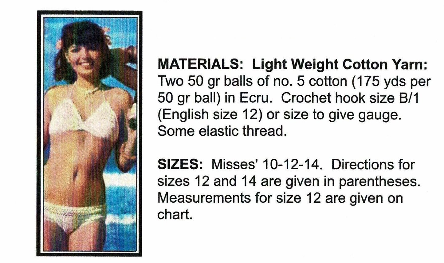 Vintage Thread Crochet Pattern Romantic Lace Bikini Cotton Swimsuit PDF Instant Digital Download Retro 70s Pretty Picot Edge