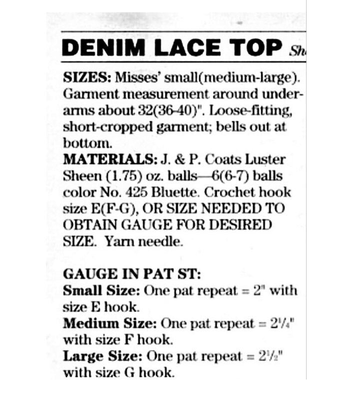 Vintage Crochet Pattern Womens Summer Denim Crop Top PDF Instant Digital Download Lacy Openwork Tunic Blouse Sweater 5 Ply