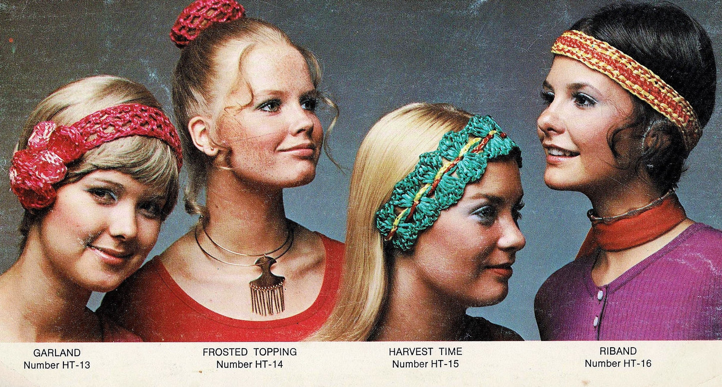 Vintage Crochet Patterns Womens Retro '70s Hairbands Headbands Bun Holders PDF Instant Digital Download Hippie Gypsy Boho Flower Power 4 Ply
