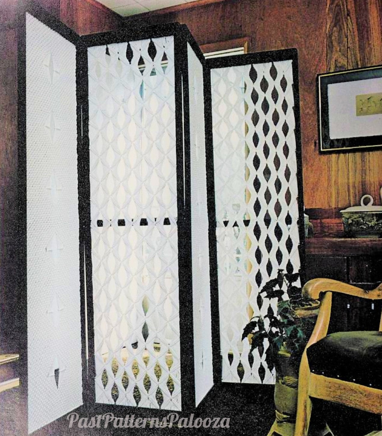 Vintage Macrame Pattern Open Diamond Panels Room Divider Screen PDF Instant Digital Download Large Folding Standalone Divider
